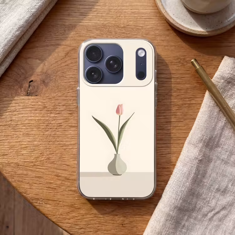 Tulp - Vaas - Beige Telefoonhoesje iPhone 17 Pro klein -sfeer1