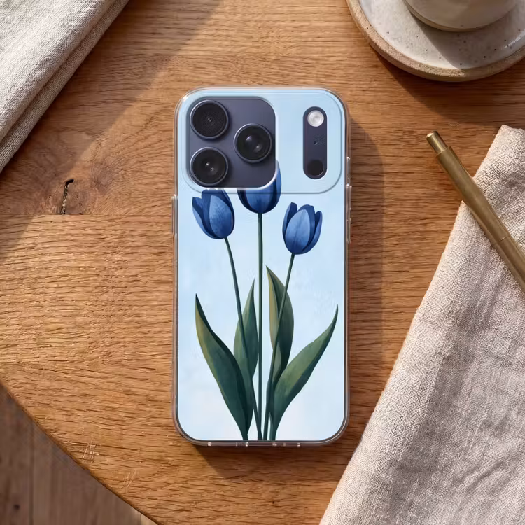 Tulpen - Blauw - Bladeren Telefoonhoesje iPhone 17 Pro klein -sfeer1