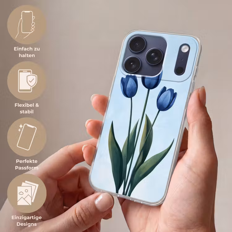 Tulpen - Blauw - Bladeren Telefoonhoesje iPhone 17 Pro klein -sfeer3_DE