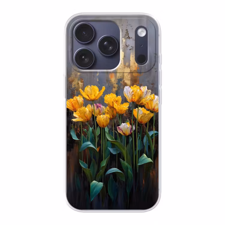 Tulpen - Geel - Penseelstreken - Abstract Telefoonhoesje iPhone 17 Pro klein -3d