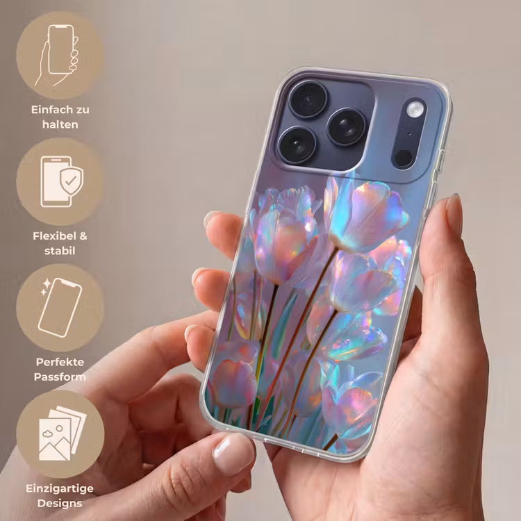 Tulpen - Glazen - Bloemblaadjes - Pasteltinten Telefoonhoesje iPhone 17 Pro klein -sfeer3_DE