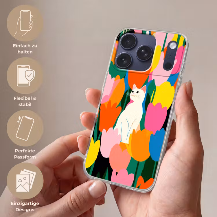 Tulpen - Kat - Kleurrijk Telefoonhoesje iPhone 17 Pro klein -sfeer3_DE
