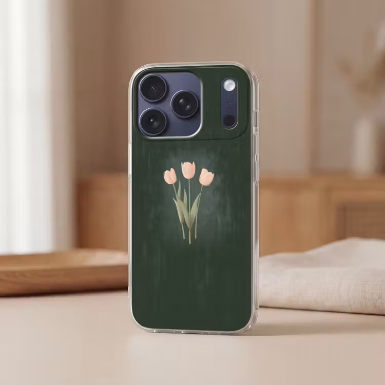 Tulpen - Liefde - Donkergroen Telefoonhoesje iPhone 17 Pro klein -sfeer2