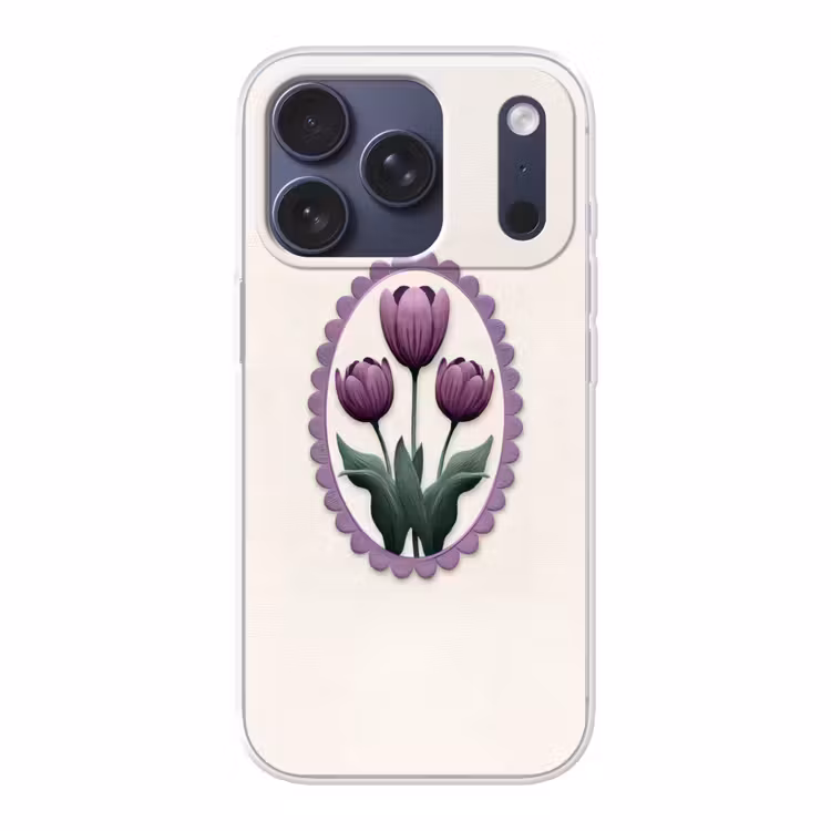 Tulpen - Paars - Lijst - Bladeren Telefoonhoesje iPhone 17 Pro klein -3d