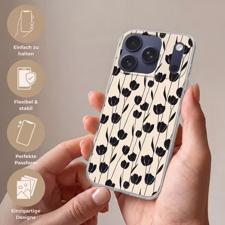 Tulpen - Patroon - Zwart Telefoonhoesje iPhone 17 Pro klein 878 -sfeer3_DE