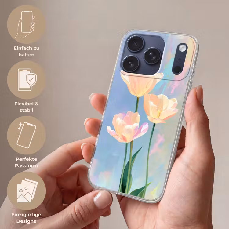 Tulpen - Roze accenten - Blauw Telefoonhoesje iPhone 17 Pro klein -sfeer3_DE