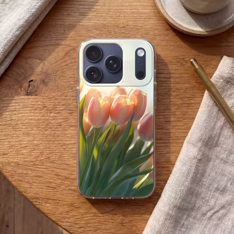 Tulpen - Roze - Zonnestralen Telefoonhoesje iPhone 17 Pro klein -sfeer1