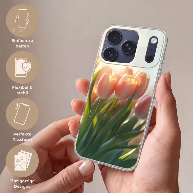 Tulpen - Roze - Zonnestralen Telefoonhoesje iPhone 17 Pro klein -sfeer3_DE