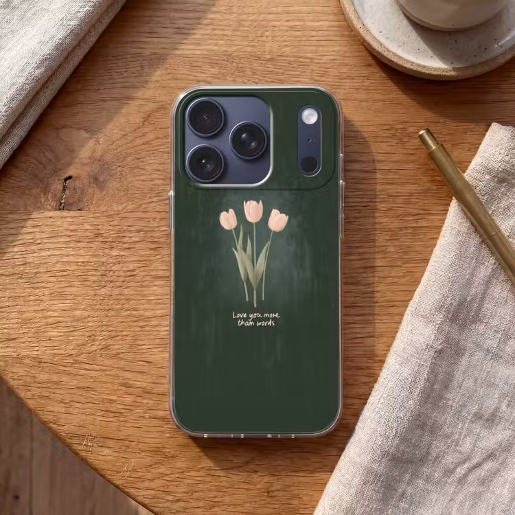Tulpen - Roze - Tekst - Love Telefoonhoesje iPhone 17 Pro klein -sfeer1