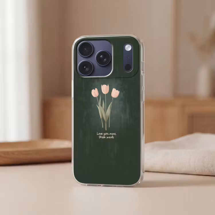 Tulpen - Roze - Tekst - Love Telefoonhoesje iPhone 17 Pro klein -sfeer2