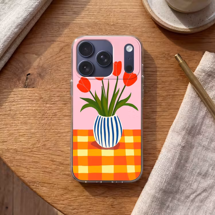 Tulpen - Roze - Vaas Telefoonhoesje iPhone 17 Pro klein -sfeer1