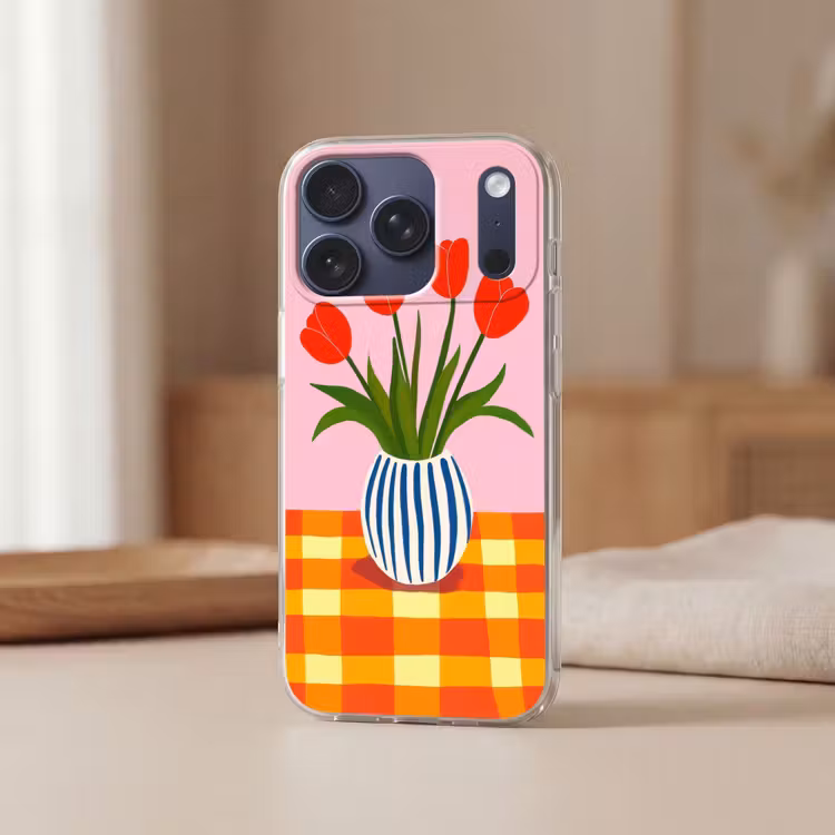 Tulpen - Roze - Vaas Telefoonhoesje iPhone 17 Pro klein -sfeer2