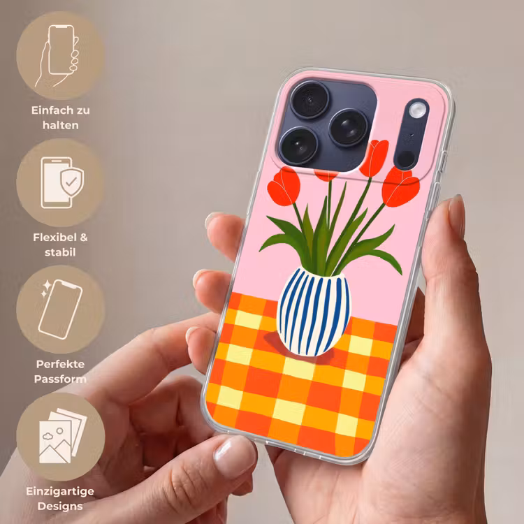 Tulpen - Roze - Vaas Telefoonhoesje iPhone 17 Pro klein -sfeer3_DE