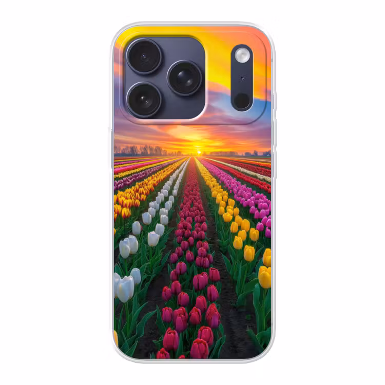 Tulpenveld - Zonsondergang - Kleurrijk Telefoonhoesje iPhone 17 Pro klein -3d