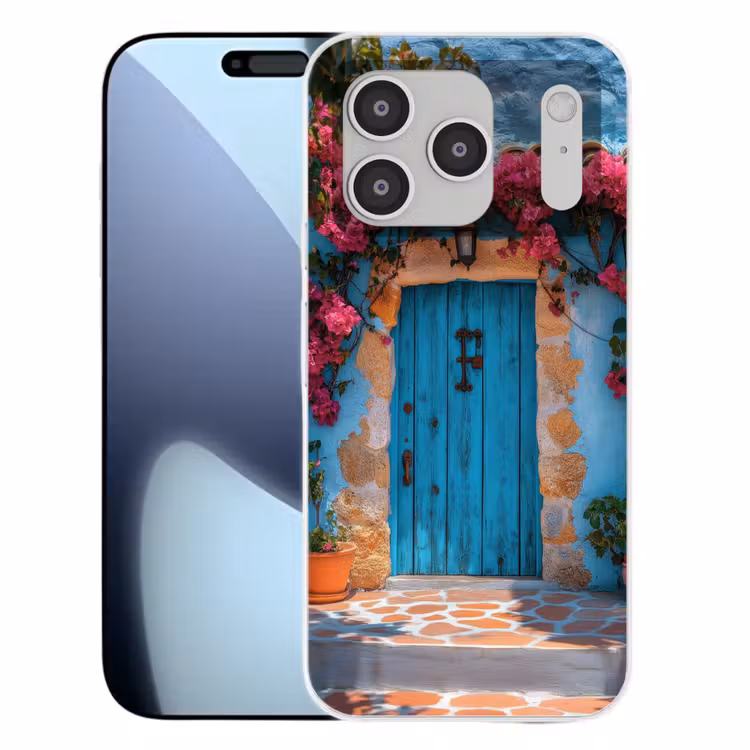 Deur - Hout - Bloemen - Blauw Telefoonhoesje iPhone 17 Pro klein -3d
