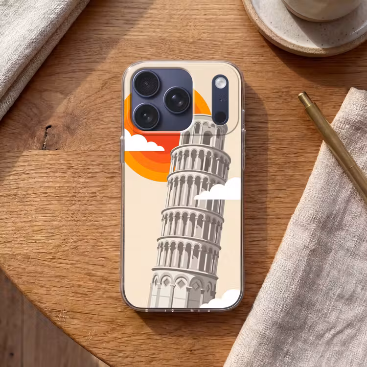 Toren - Pisa - Architectuur - Minimalistisch - Beige Telefoonhoesje iPhone 17 Pro klein -sfeer1