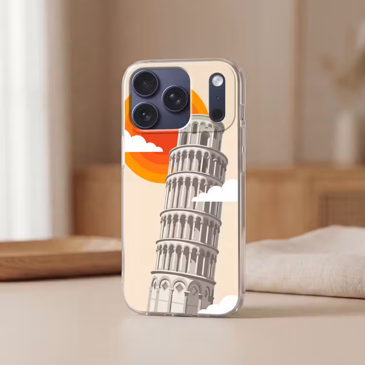 Toren - Pisa - Architectuur - Minimalistisch - Beige Telefoonhoesje iPhone 17 Pro klein -sfeer2
