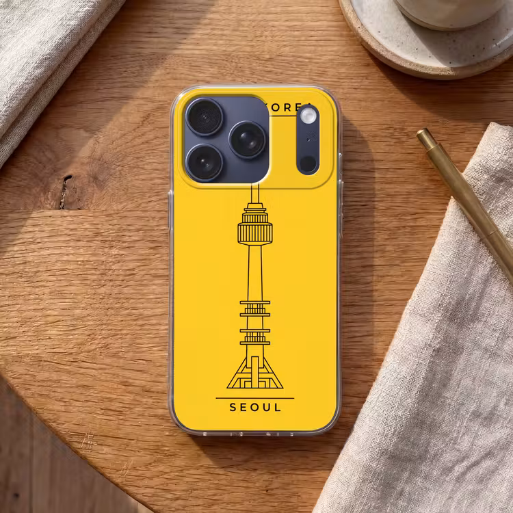 Toren - Seoul - Architectuur - Minimalistisch - Geel Telefoonhoesje iPhone 17 Pro klein -sfeer1