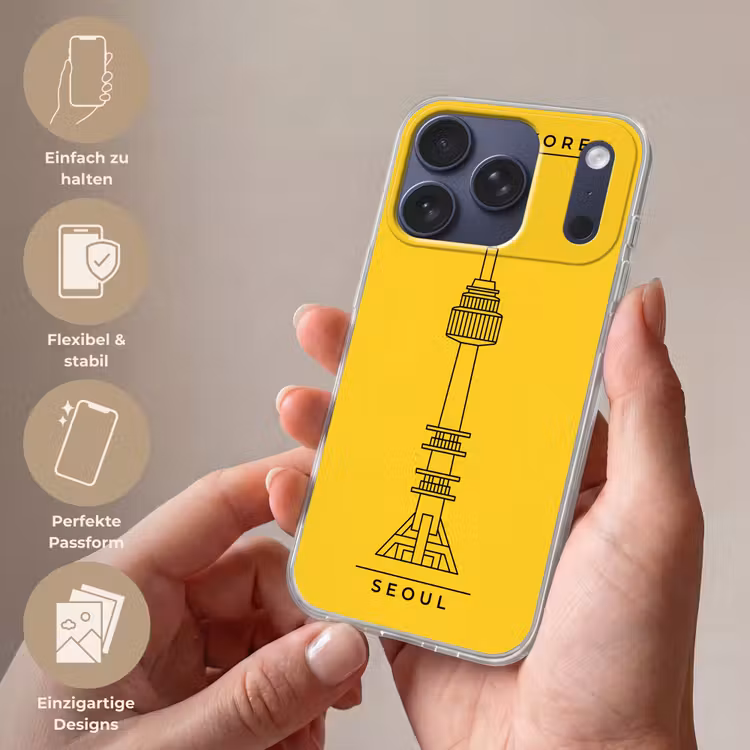 Toren - Seoul - Architectuur - Minimalistisch - Geel Telefoonhoesje iPhone 17 Pro klein -sfeer3_DE