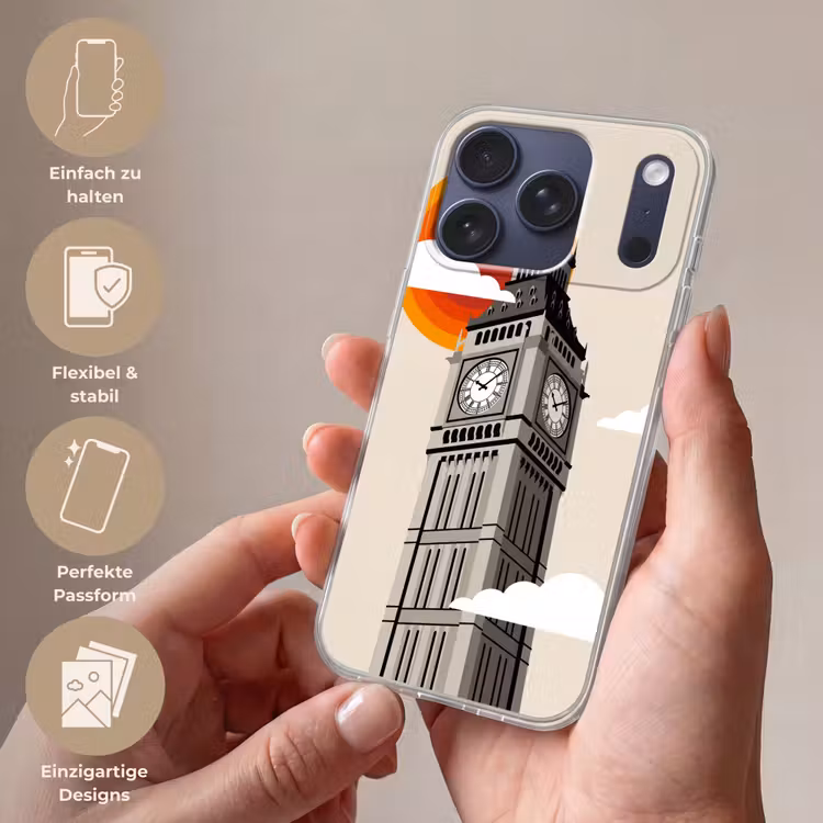 Toren - Klok - Londen - Architectuur - Retro Telefoonhoesje iPhone 17 Pro klein -sfeer3_DE