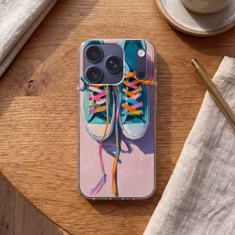 Sneakers - Veters - Kleurrijk - Schaduw Telefoonhoesje iPhone 17 Pro klein -sfeer1