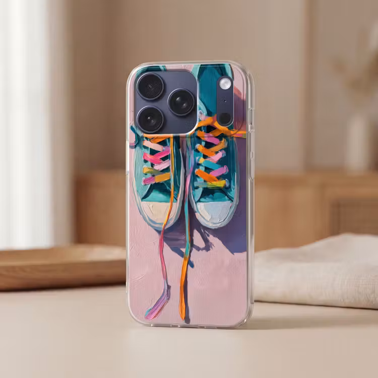 Sneakers - Veters - Kleurrijk - Schaduw Telefoonhoesje iPhone 17 Pro klein -sfeer2