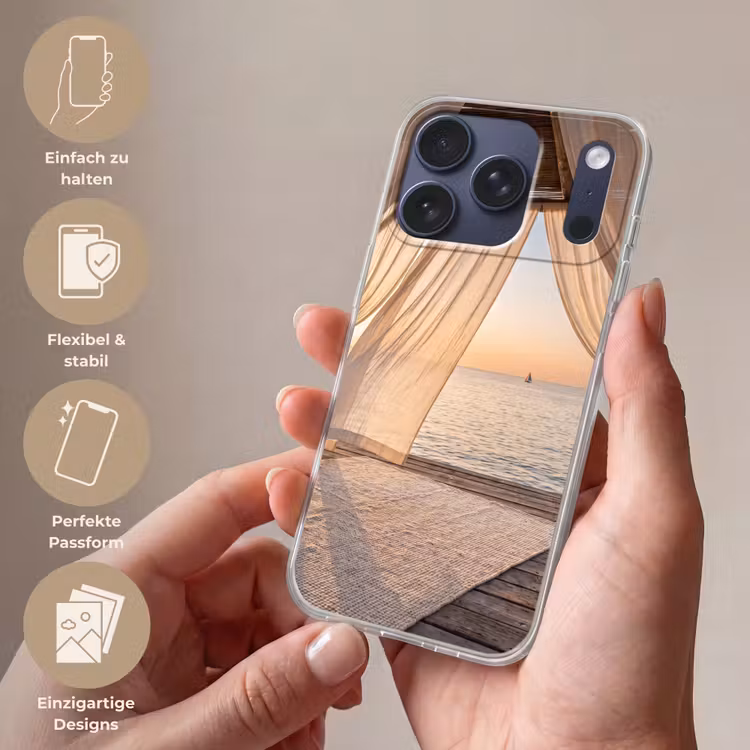 Overkapping - Zee - Zonsondergang - Vakantie - Rust Telefoonhoesje iPhone 17 Pro klein -sfeer3_DE