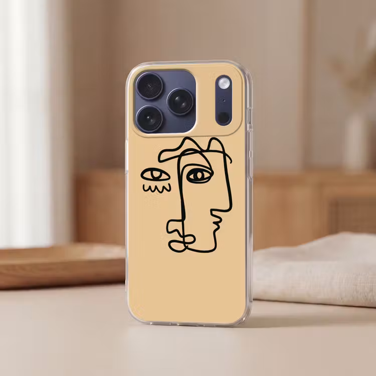 Overlappende profielen - Lichtbruin - Zwart Telefoonhoesje iPhone 17 Pro klein -sfeer2