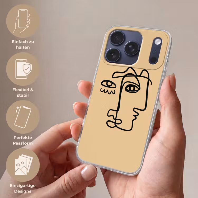 Overlappende profielen - Lichtbruin - Zwart Telefoonhoesje iPhone 17 Pro klein -sfeer3_DE