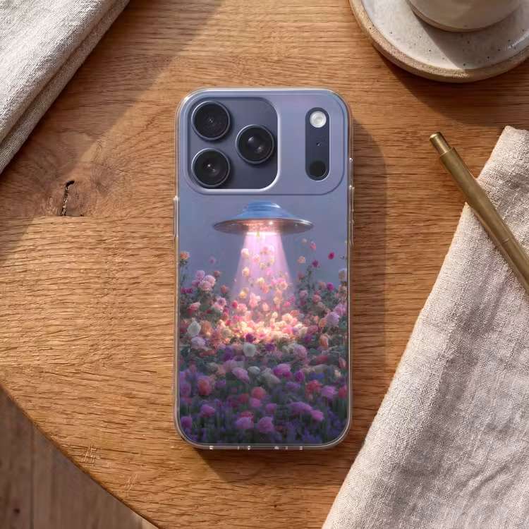 Ufo - Rozen - Pastelkleuren Telefoonhoesje iPhone 17 Pro klein -sfeer1