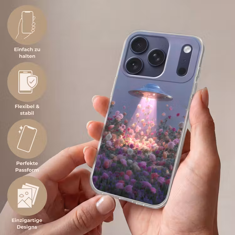 Ufo - Rozen - Pastelkleuren Telefoonhoesje iPhone 17 Pro klein -sfeer3_DE