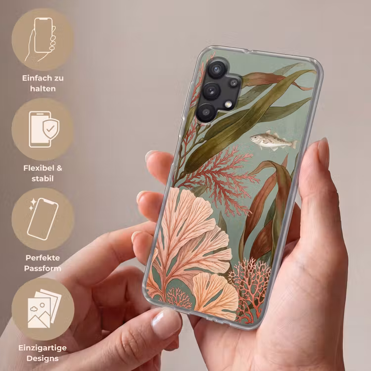 Onderwater - Planten - Vis - Vintage - Groen Telefoonhoesje Samsung Galaxy A32 5G klein -sfeer3_DE