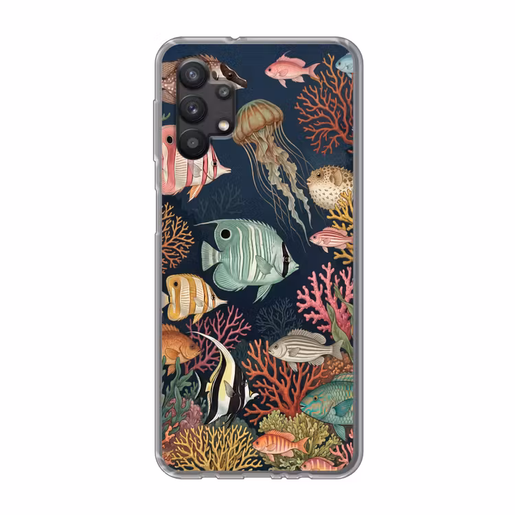 Onderwaterwereld - Vissen - Koraal - Illustratie - Kleurrijk Telefoonhoesje Samsung Galaxy A32 5G klein -3d