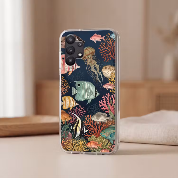 Onderwaterwereld - Vissen - Koraal - Illustratie - Kleurrijk Telefoonhoesje Samsung Galaxy A32 5G klein -sfeer2