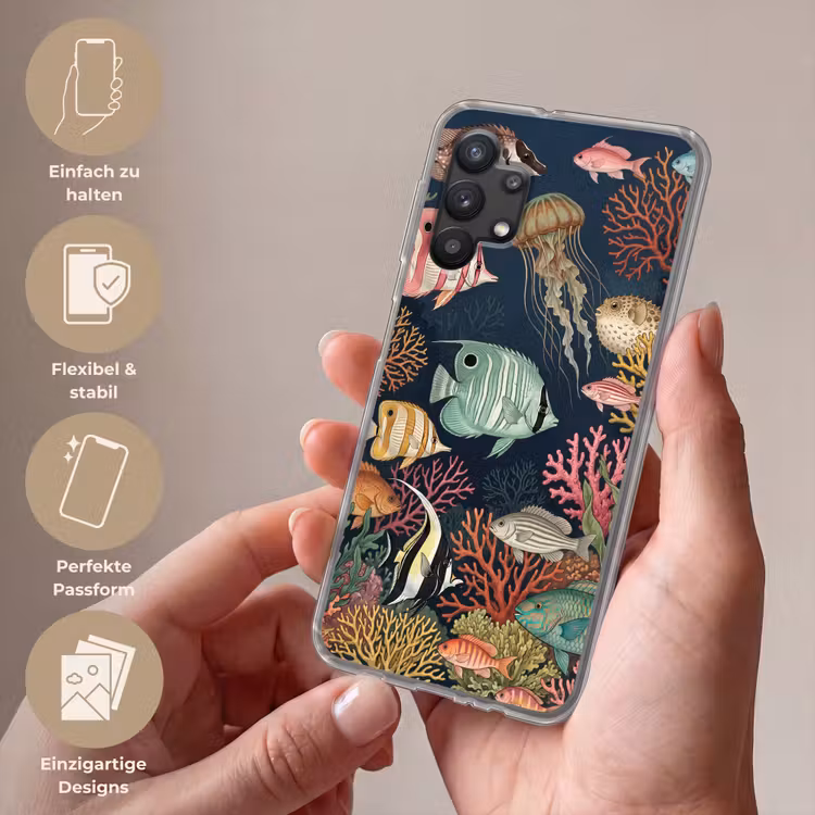 Onderwaterwereld - Vissen - Koraal - Illustratie - Kleurrijk Telefoonhoesje Samsung Galaxy A32 5G klein -sfeer3_DE