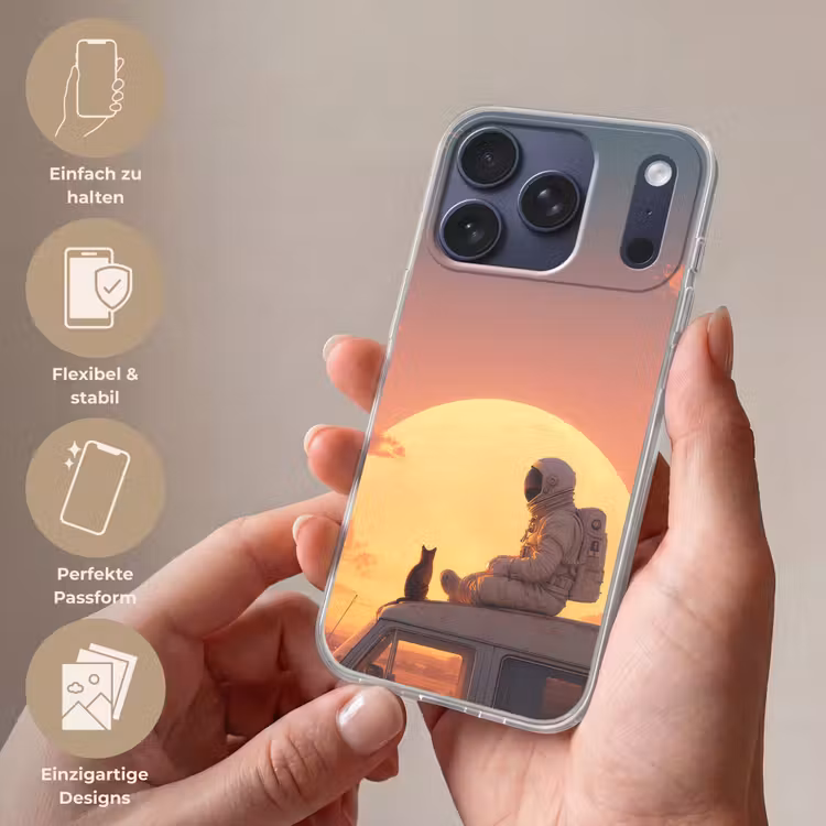 Busje - Kat - Zonsondergang - Oranje Telefoonhoesje iPhone 17 Pro klein -sfeer3_DE