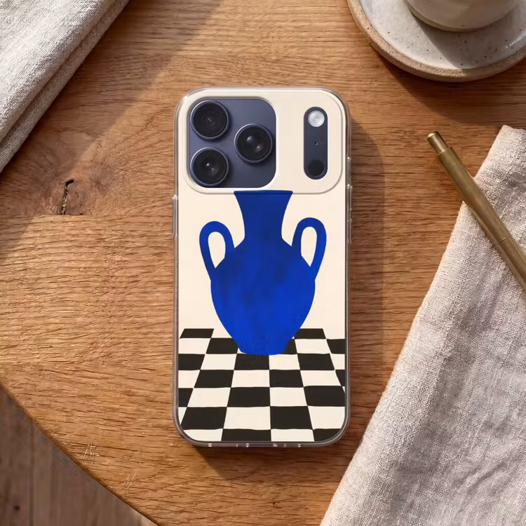 Vaas - Blauw - Geblokt - Modern Telefoonhoesje iPhone 17 Pro klein -sfeer1