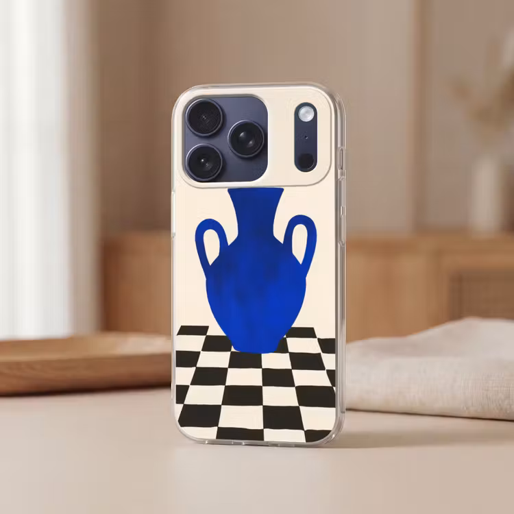 Vaas - Blauw - Geblokt - Modern Telefoonhoesje iPhone 17 Pro klein -sfeer2