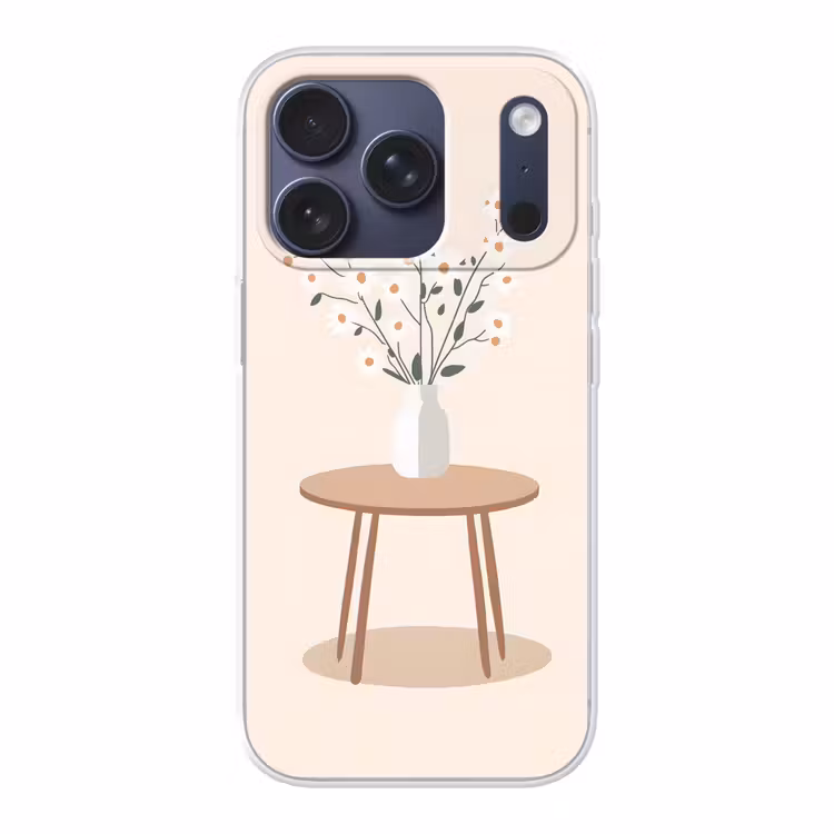 Vaas - Bloemen - Madeliefjes - Beige Telefoonhoesje iPhone 17 Pro klein -3d