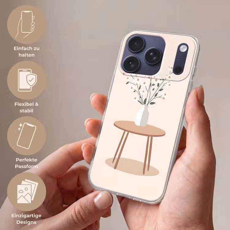 Vaas - Bloemen - Madeliefjes - Beige Telefoonhoesje iPhone 17 Pro klein -sfeer3_DE