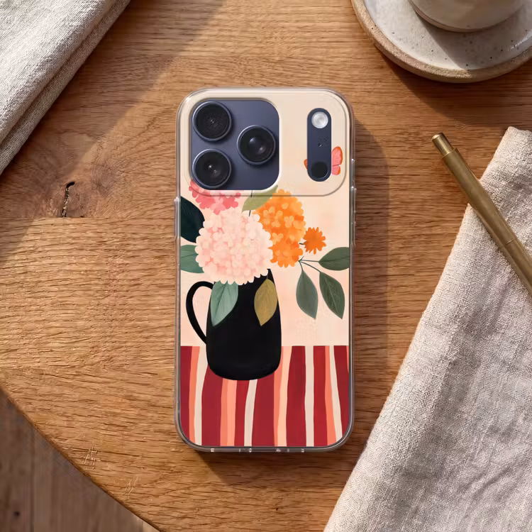 Vaas - Bloemen - Vlinder - Rood Telefoonhoesje iPhone 17 Pro klein -sfeer1