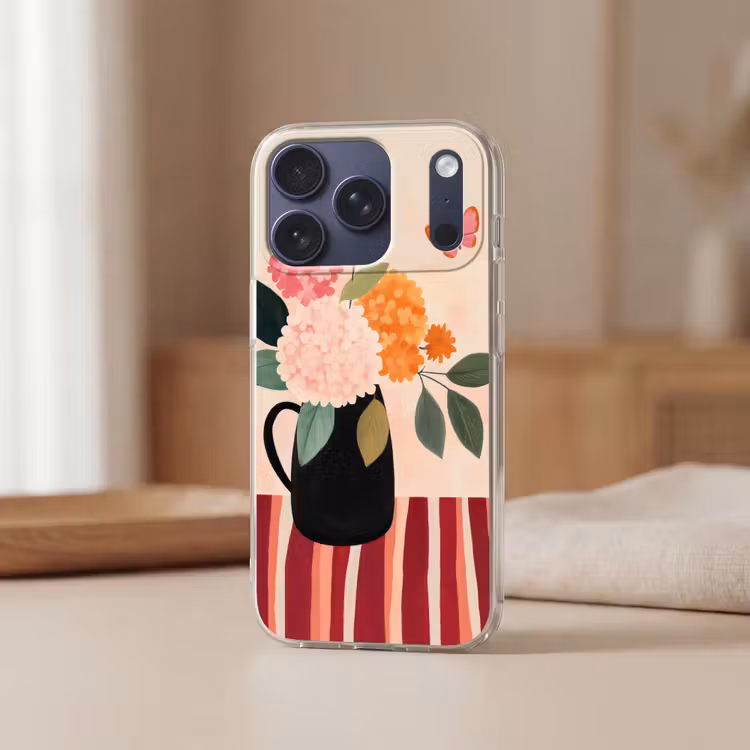 Vaas - Bloemen - Vlinder - Rood Telefoonhoesje iPhone 17 Pro klein -sfeer2
