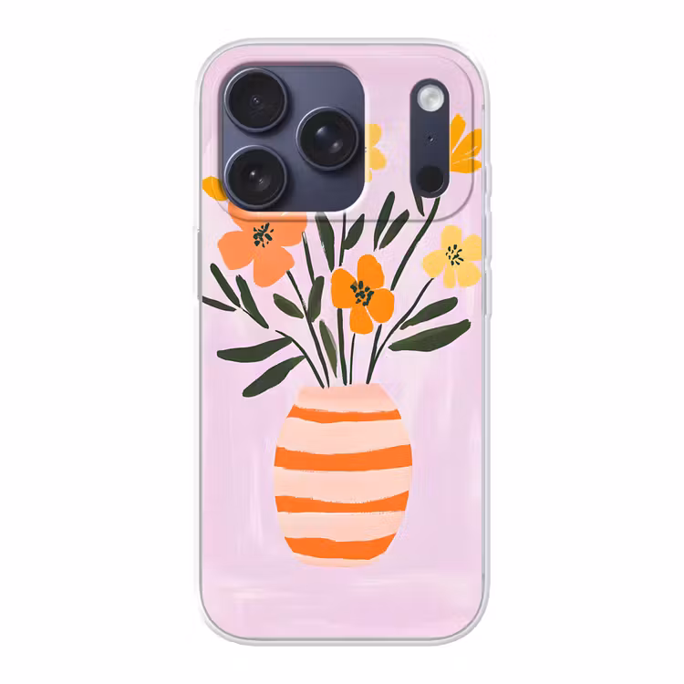 Vaas - Gestreept - Bloemen - Oranje Telefoonhoesje iPhone 17 Pro klein -3d