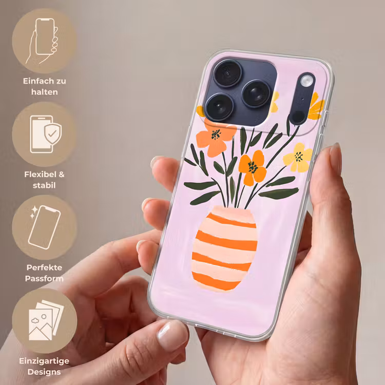 Vaas - Gestreept - Bloemen - Oranje Telefoonhoesje iPhone 17 Pro klein -sfeer3_DE