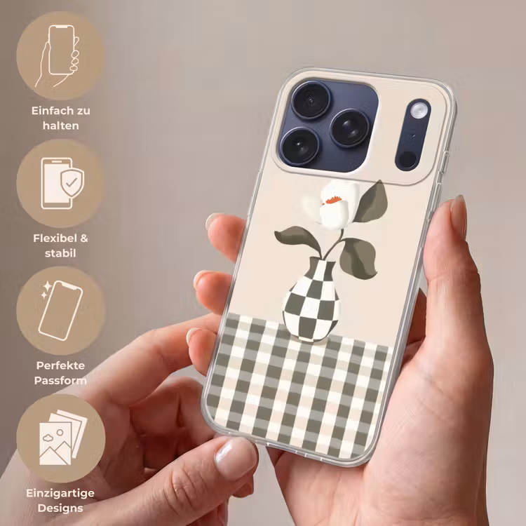 Vaas - Geruit - Groen - Bloem Telefoonhoesje iPhone 17 Pro klein -sfeer3_DE