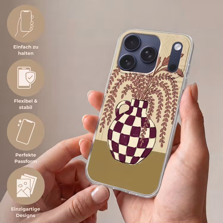 Vaas - Geruit - Planten - Modern - Paars Telefoonhoesje iPhone 17 Pro klein -sfeer3_DE