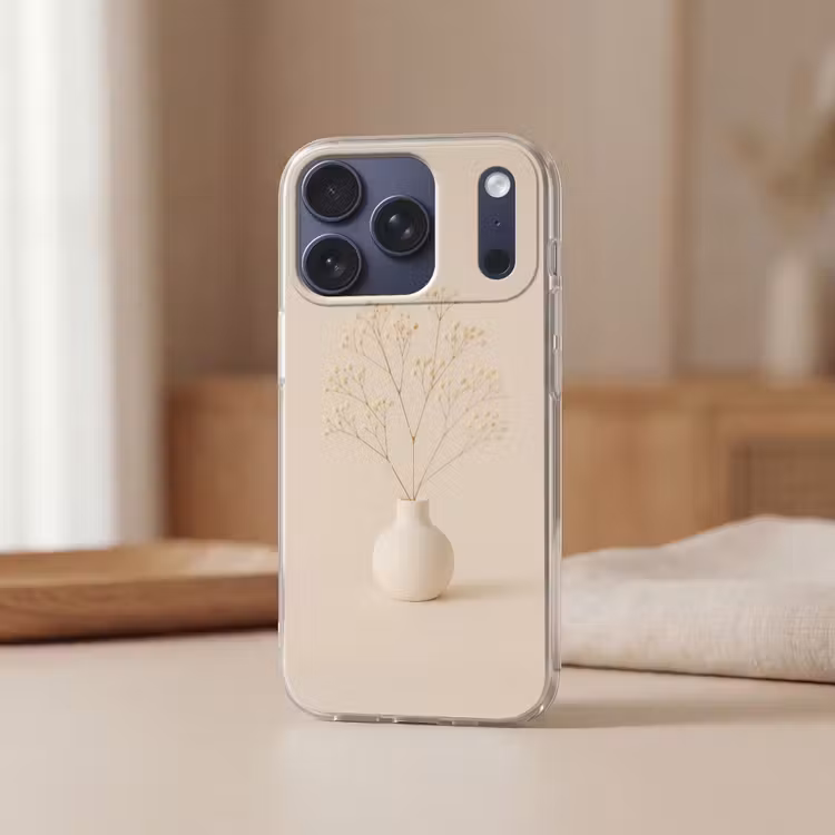 Vaas - Takken - Bloemetjes - Wit Telefoonhoesje iPhone 17 Pro klein -sfeer2
