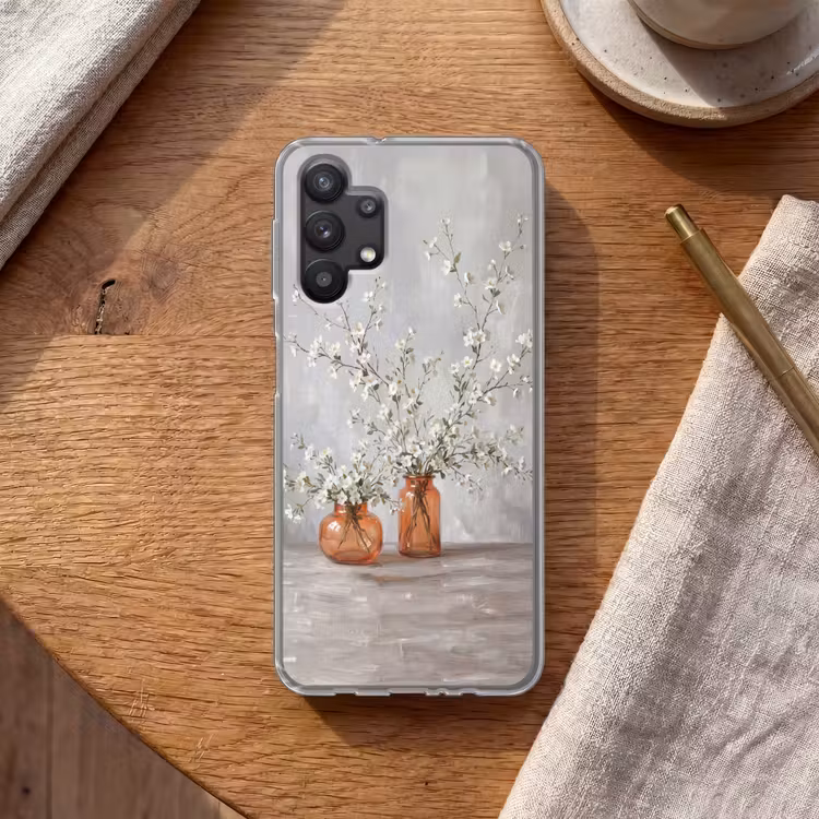 Vazen - Bloemen - Oranje Telefoonhoesje Samsung Galaxy A32 5G klein -sfeer1