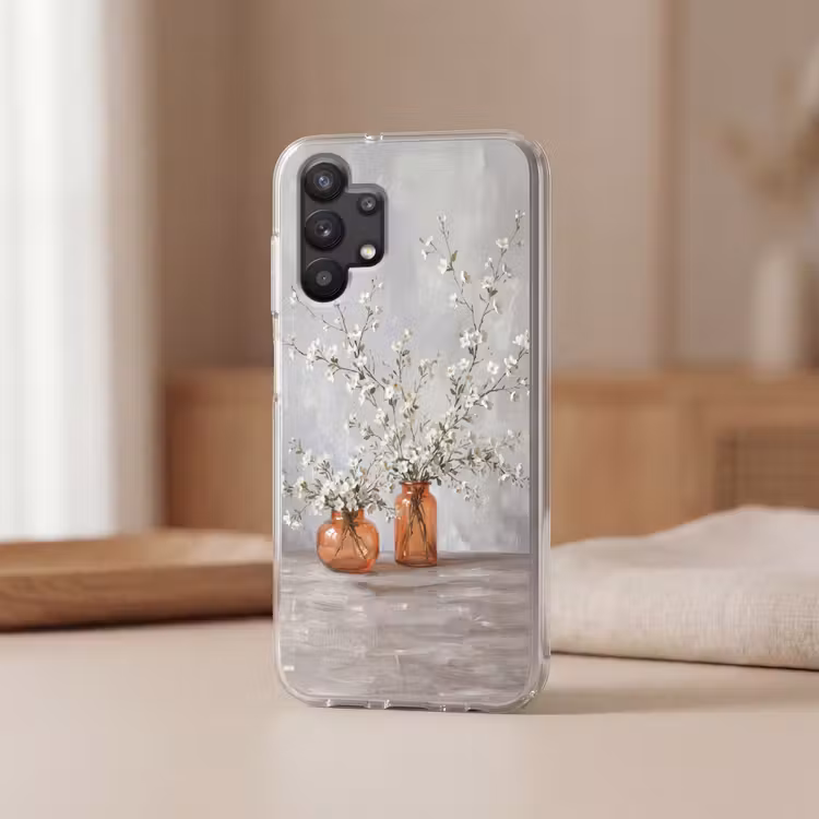 Vazen - Bloemen - Oranje Telefoonhoesje Samsung Galaxy A32 5G klein -sfeer2