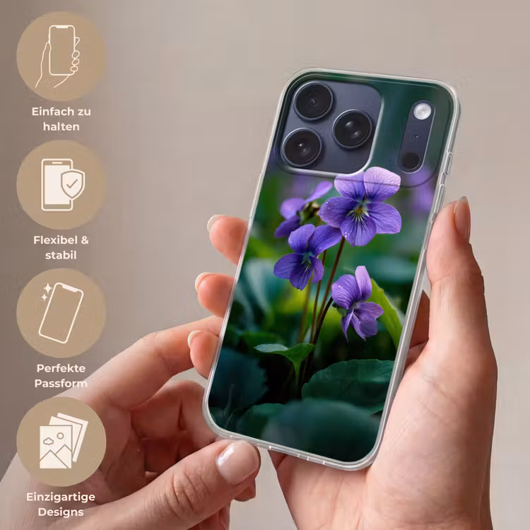 Viooltjes - Paars - Bloem - Bladeren Telefoonhoesje iPhone 17 Pro klein -sfeer3_DE